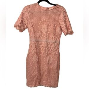 Just Me Blush Pink Lace Short Sleeve Floral‎ Sheath Dress Size  Medium